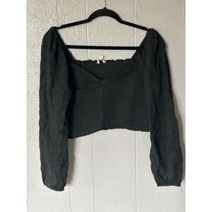 American Eagle Size XL Black Long Ballon Sleeve Crop Top Gothic Fairycore